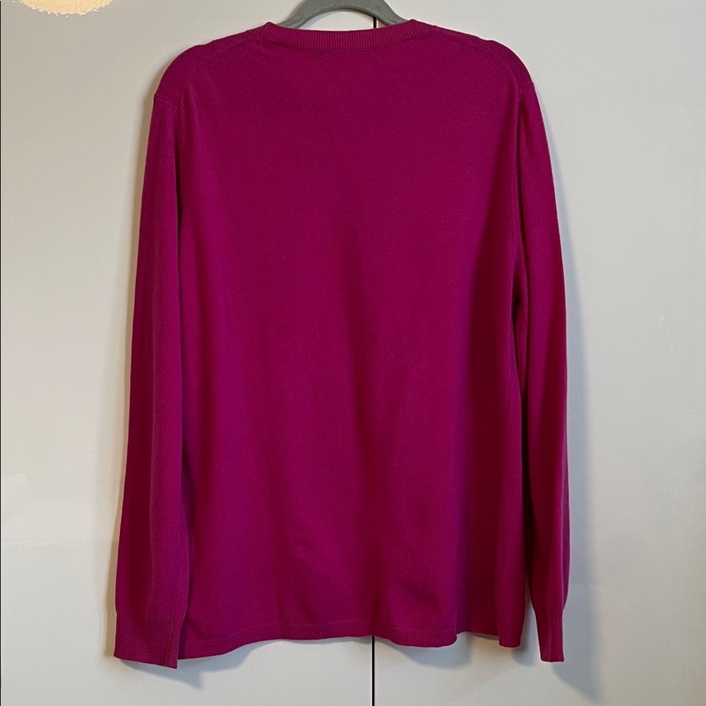 NWOT Wool Cashmere Elegant Fuchsia Pink Crew Neck Sweater Long, Size XXL - Picture 6 of 9